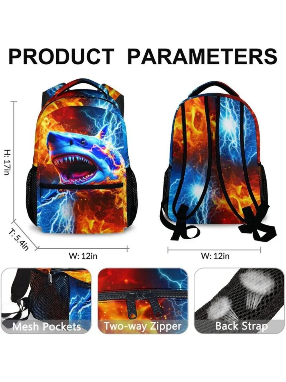 Cool Shark Backpack for Boys - Lightweight 17